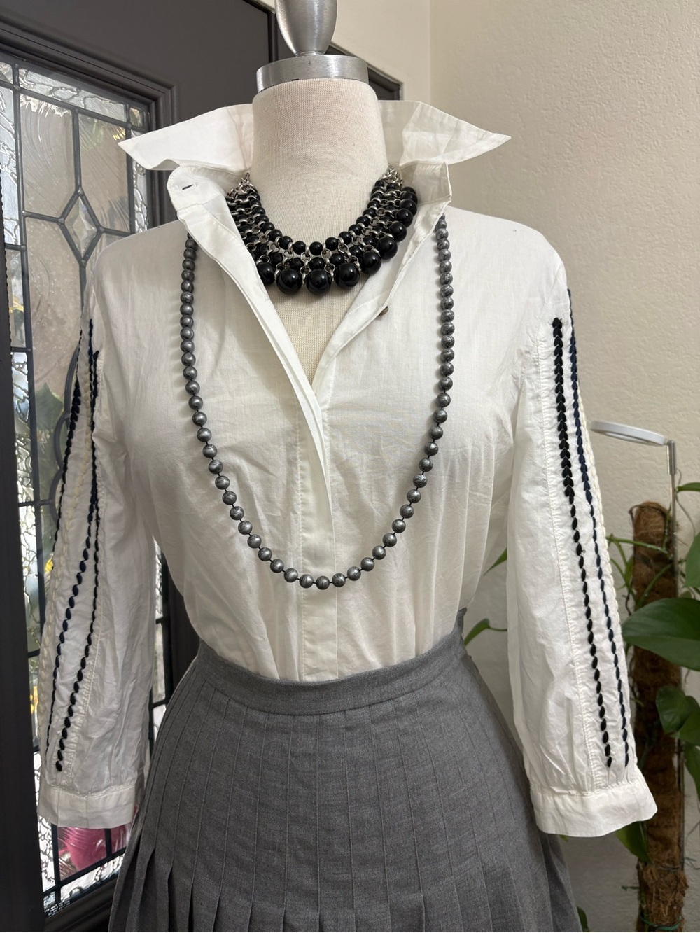 XCVI White Button Front with Embroidered Sleeves Blouse.